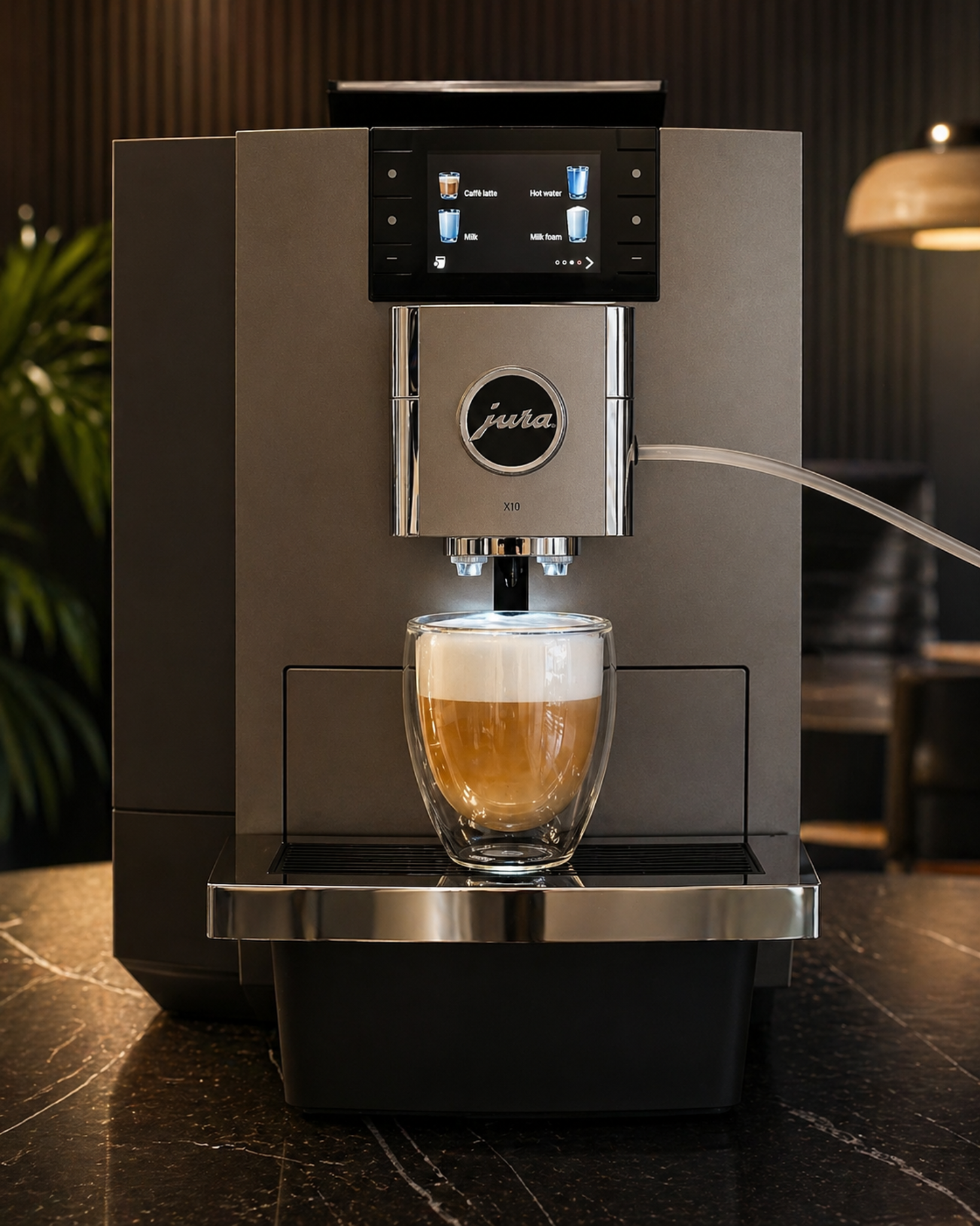 Latte in a wide Bodum glass